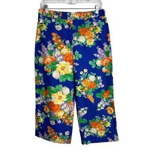 Lauren Ralph Lauren Women's VTG Capri Pants Size 8 Floral Print Wide Leg Blue